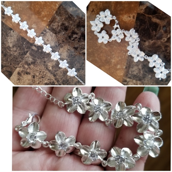 Genuine White Topaz Sterling Silver Flower set - Picture 4 of 6